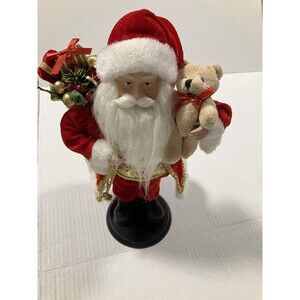 Vintage Promax 12" Santa Claus Father Christmas Figurine w/ Teddy Bear Xmas